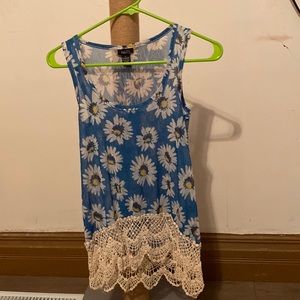 Rue 21 Small Blue Daisy Crochet Tank Top